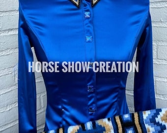 Blauw western wedstrijdshirt en bijpassend dekje, hordehesje dameshoremons