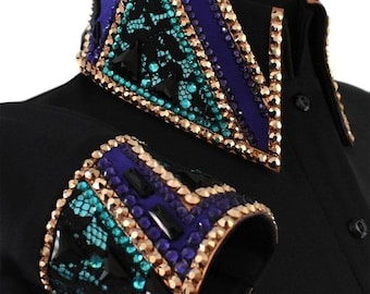 Black Western Show Shirt, Rhinestone Horsemanship Jacket