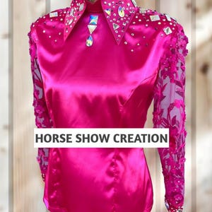 Pink Western pleasure Horse Show Shirt with sheer sleeves, Horsemanship, Women Rail Jacket, Western Show shirt