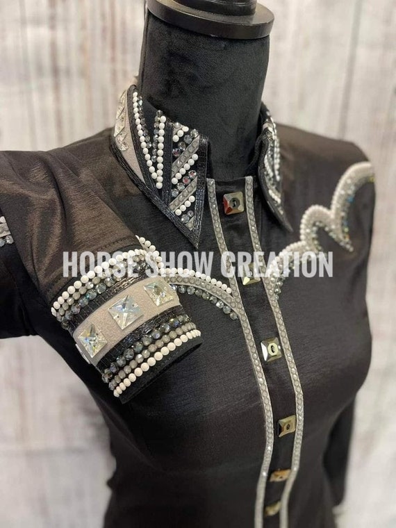 Black Western Show Shirt, Rhinestone Horsemanship Jacket