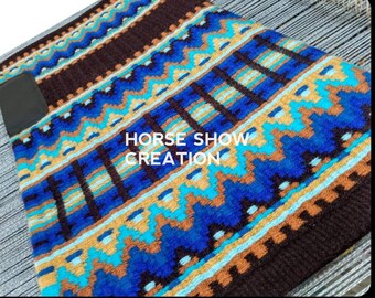 Blue & Bronze Western Show Saddle Pad, Horsemanship Blanket (34x42 inch)