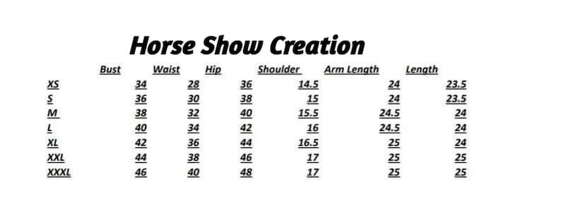 May include: A size chart for clothing with measurements in inches for bust, waist, hip, shoulder, arm length, and length. Sizes include XS, S, M, L, XL, XXL, XXXL, and XXXXL.