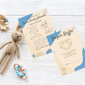 Editable Puppy Baby Shower Invitation Boy Blue Theme Canva Template Digital Diaper Raffle Card Dog Baby Shower Invite Printable Download