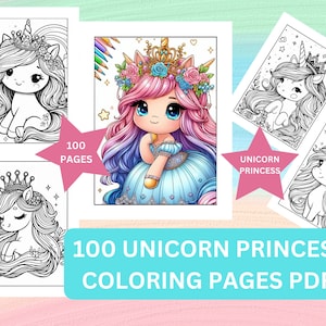 100 Montessori Inspired Printable Unicorn Princess Art Pack Coloring Pages for Fantasy Birthday Party Wall Art for Preschool Painting fun