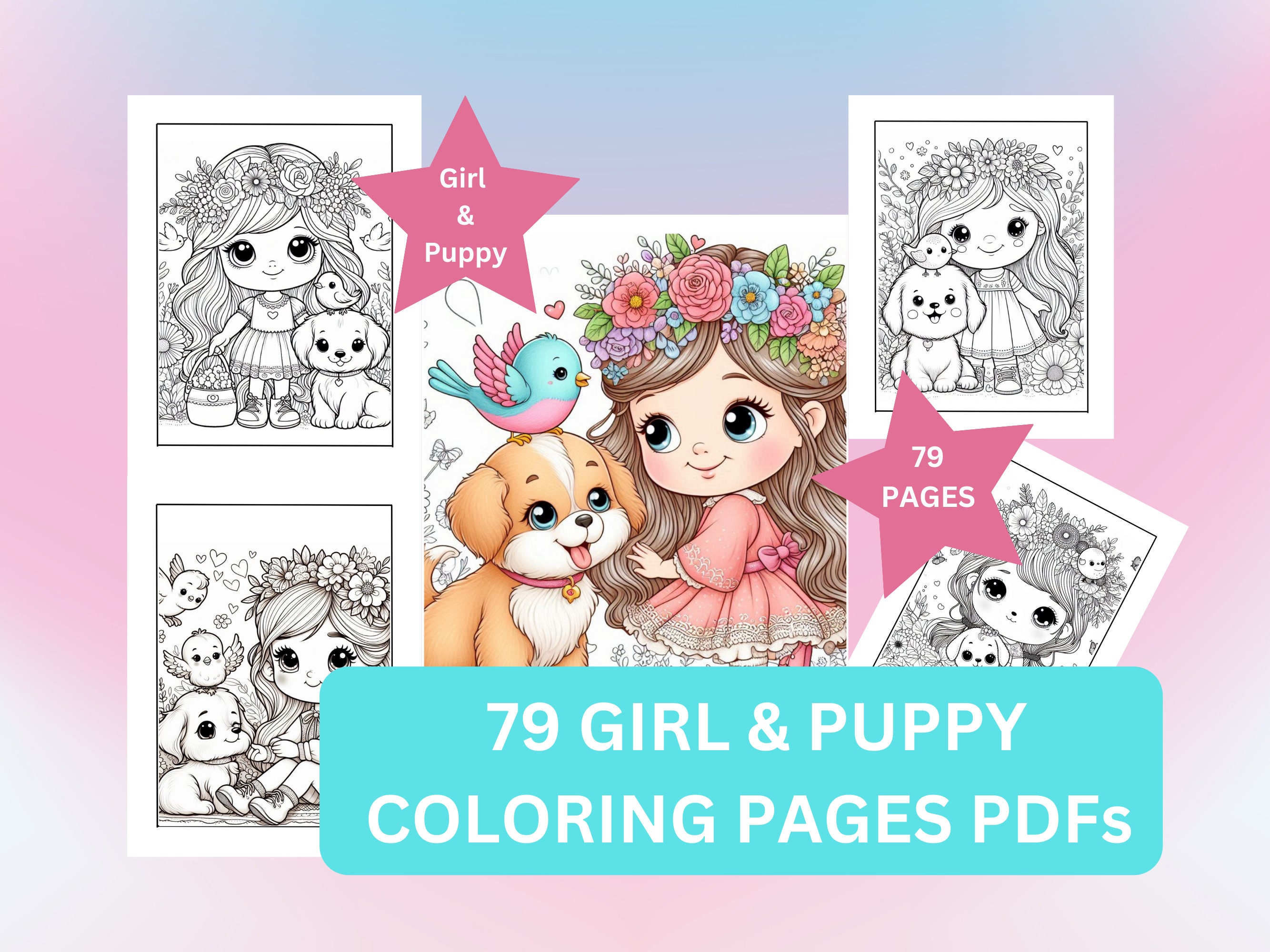 79 Little Girl & Puppy Coloring Pages, Printable Coloring Pages, Digital Coloring Pages for Kids ...