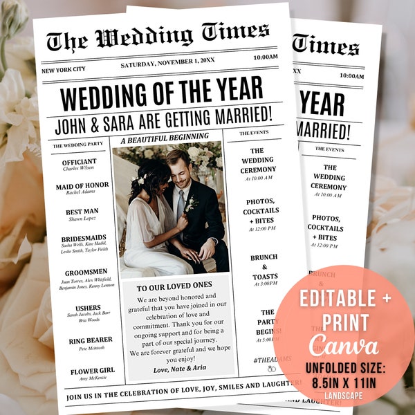 Newspaper Wedding Program Template Wedding Newspaper Template Editable Wedding Program Template Download Wedding Newspaper Template Canva