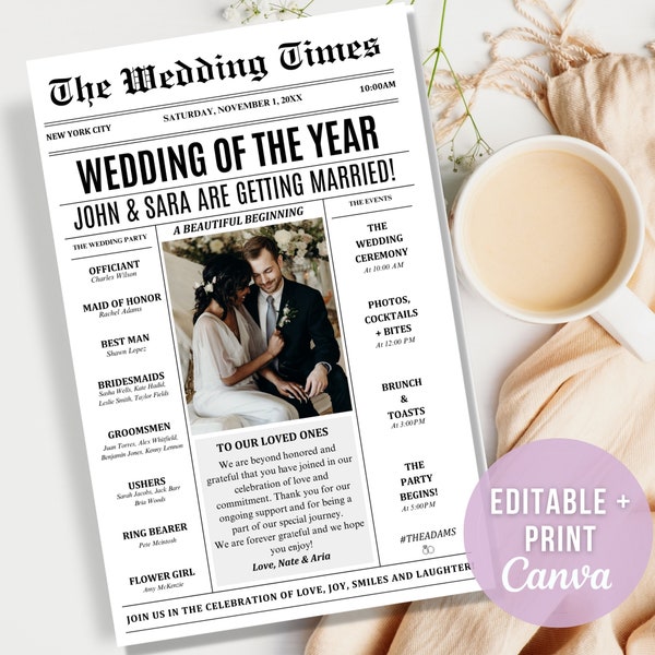 Newspaper Wedding Program Template Wedding Newspaper Template Editable Wedding Program Template Download Wedding Newspaper Template Canva