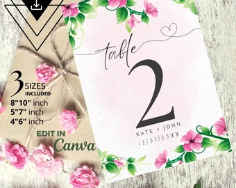 Druckbare Tischnummern Bearbeitbare Vorlage Rosa Blume Blume Hochzeit Zahl Druckbare Grün Hochzeit Zahl SOFORTIGER Download PDF DIY