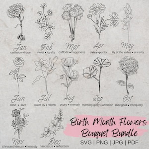 Birth Month Flower SVG Bundle Birth Flower Bouquet Birth Month Floral svg Birth Month Flower svg Birth Month Flower Tattoo PNGJpgPDF