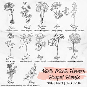 Birth Month Flower SVG Bundle Birth Flower Bouquet Birth Month Floral svg Birth Month Flower svg Birth Month Flower Tattoo PNGJpgPDF