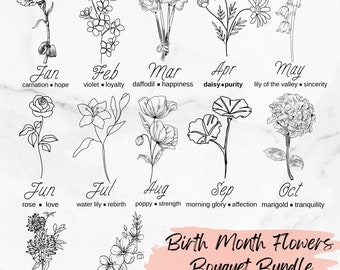 Birth Month Flower SVG Bundle Birth Flower Bouquet Birth Month Floral svg Birth Month Flower svg Birth Month Flower Tattoo PNGJpgPDF
