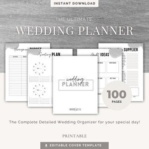 Wedding Planner Printable Wedding Planner Wedding Budget Planner Planner Printable Wedding Checklist Wedding Organizer 100 Pg Editable Cover