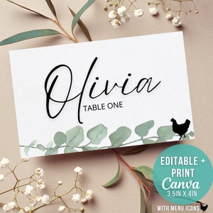Wedding Place Cards With Meal Choice Greenery Wedding Place Cards Place Cards Wedding Guest Place Cards Wedding Place Cards Template Canva