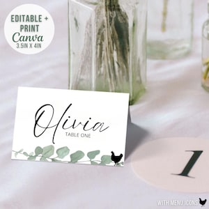 Cartes de place de mariage avec choix de repas Cartes de place de mariage de verdure Cartes de place Cartes de place d'invité de mariage Modèle de cartes de place de mariage Canva