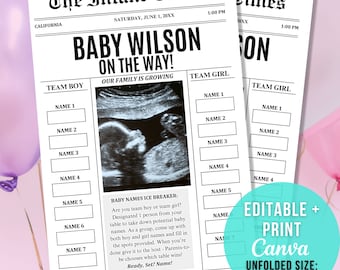 Baby Announcement Newspaper Template Gender Reveal Games Newspaper Baby Announcement Pregnancy Newspaper Baby Shower Program Baby On The Way