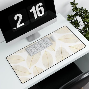 Pastel Desk Mat Cute Desk Mat Office Chair Cozy Desk Mat Gold Leaf White Minimalist Large Desk Mat Aesthetic Chic Dental Office Decor Bridal