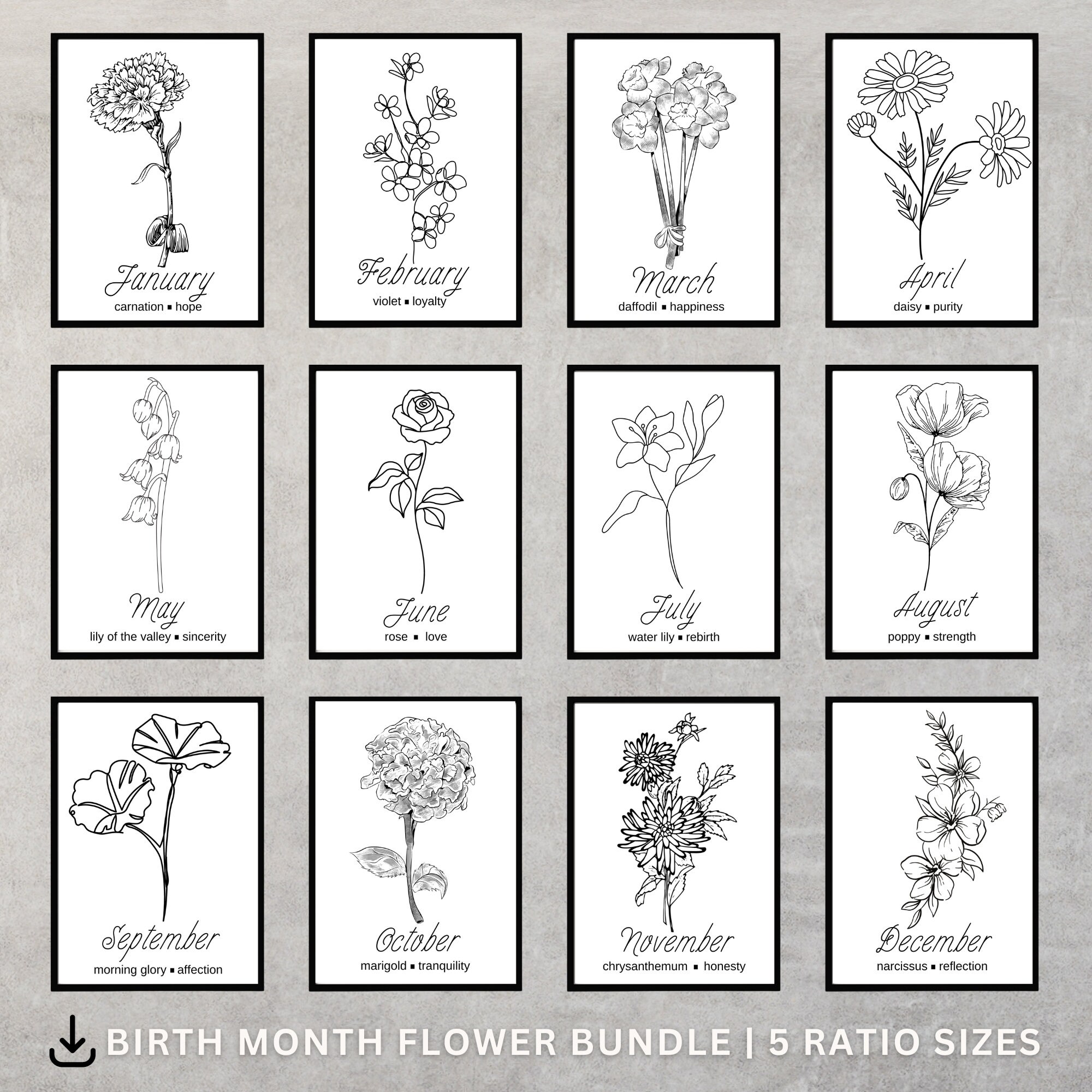 Birth Flower Clipart Print Bundle Flower Birth Month Flower Pot ...