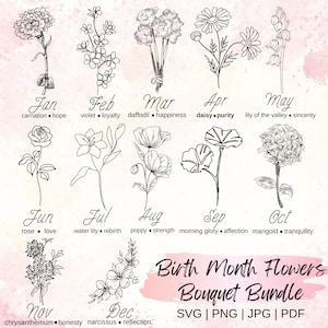 Birth Month Flower SVG Bundle Birth Flower Bouquet Birth Month Floral svg Birth Month Flower svg Birth Month Flower Tattoo PNGJpgPDF