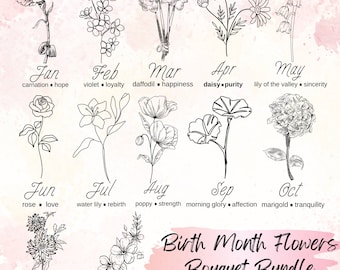 Birth Month Flower SVG Bundle Birth Flower Bouquet Birth Month Floral svg Birth Month Flower svg Birth Month Flower Tattoo PNGJpgPDF