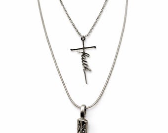 Layered Faith Cross Cowboy Boot Necklace – Silver Western Style Jewelry