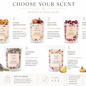 Sales de baño naturales, sales de baño con aceites esenciales de rosa y lavanda, set de baño botánico para spa. imagen 4