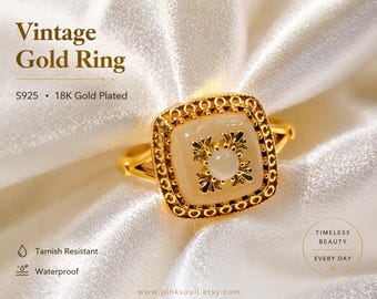 Vintage S925 Sterling Silver 18K Gold Plated CZ Ring