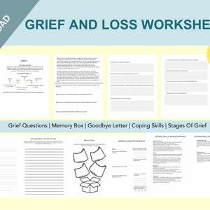 Grief Worksheets, loss and grief, coping skills, grief therapy worksheets, grief journal