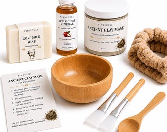 Ancient Clay Mask Kit, Bentonite Clay, Apple Cider Vinegar, Goat Milk Soap, Spa Treatment