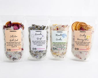 Natural Bath Salts, Rose Lavender Essential Oils Soak, Botanical Spa Bath Set