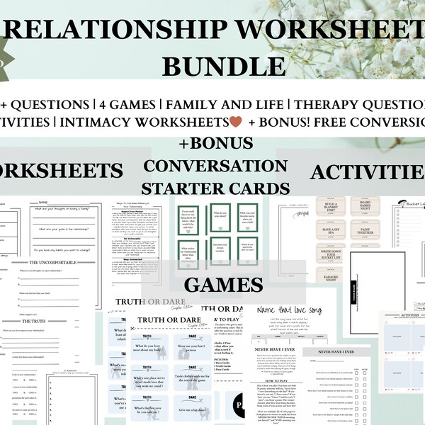 Relationship Worksheets Bundle, Couples Therapy Worksheets, Marriage Worksheets, Couples Planner, Intimacy Questions, Couples workbook