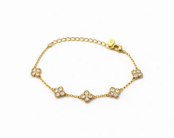Sterling Silver Lucky Four Leaf Clover Bracelet ,  Minimalist Gold Chain Bracelet , Gift for Her, For Daily Wear, Gold Dainty Stacking