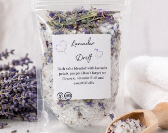 Lavender Drift Soak | Relaxing Salts with Petals, Flowers, Vitamin E, Essential Oils