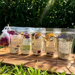 Sales de baño naturales, sales de baño con aceites esenciales de rosa y lavanda, set de baño botánico para spa. imagen 10
