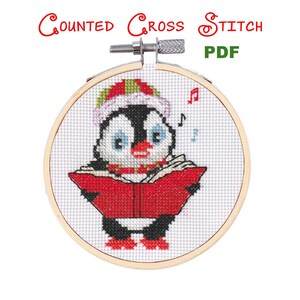 Kreuzstichmuster ""Weihnachtsgesang Pinguin"" (herunterladbare PDF-Datei)"