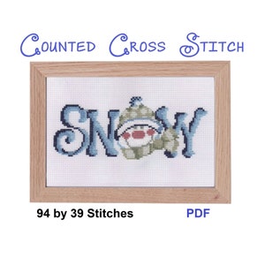 Cross Stitch Christmas Snowman | Downloadable PDF Pattern | Blue Tones | Wall Art | Winter Decor