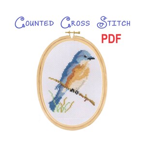 Cross Stitch Blue Bird Pattern - PDF Download | North American Blue Bird Wall Art | Quilting Block