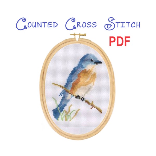Cross Stitch Blue Bird Pattern - PDF Download | North American Blue Bird Wall Art | Quilting Block