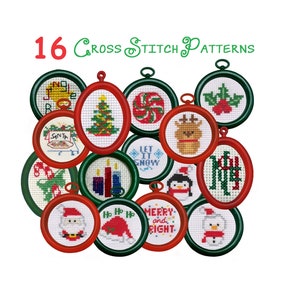 Cross Stitch Christmas Ornaments - 16 Mini PDF Downloadable Patterns | Tiny Gifts | Clear Easy Instructions | Great for Beginners