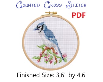 Cross Stitch Blue Jay PDF Downloadable Pattern | Bird Wall Art | Quilting Blocks