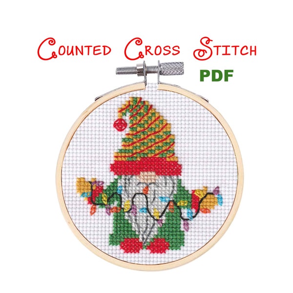 Christmas Gnome Cross Stitch Pattern Downloadable PDF | Small Wall Art | Ornament | Gift | Quilt Block