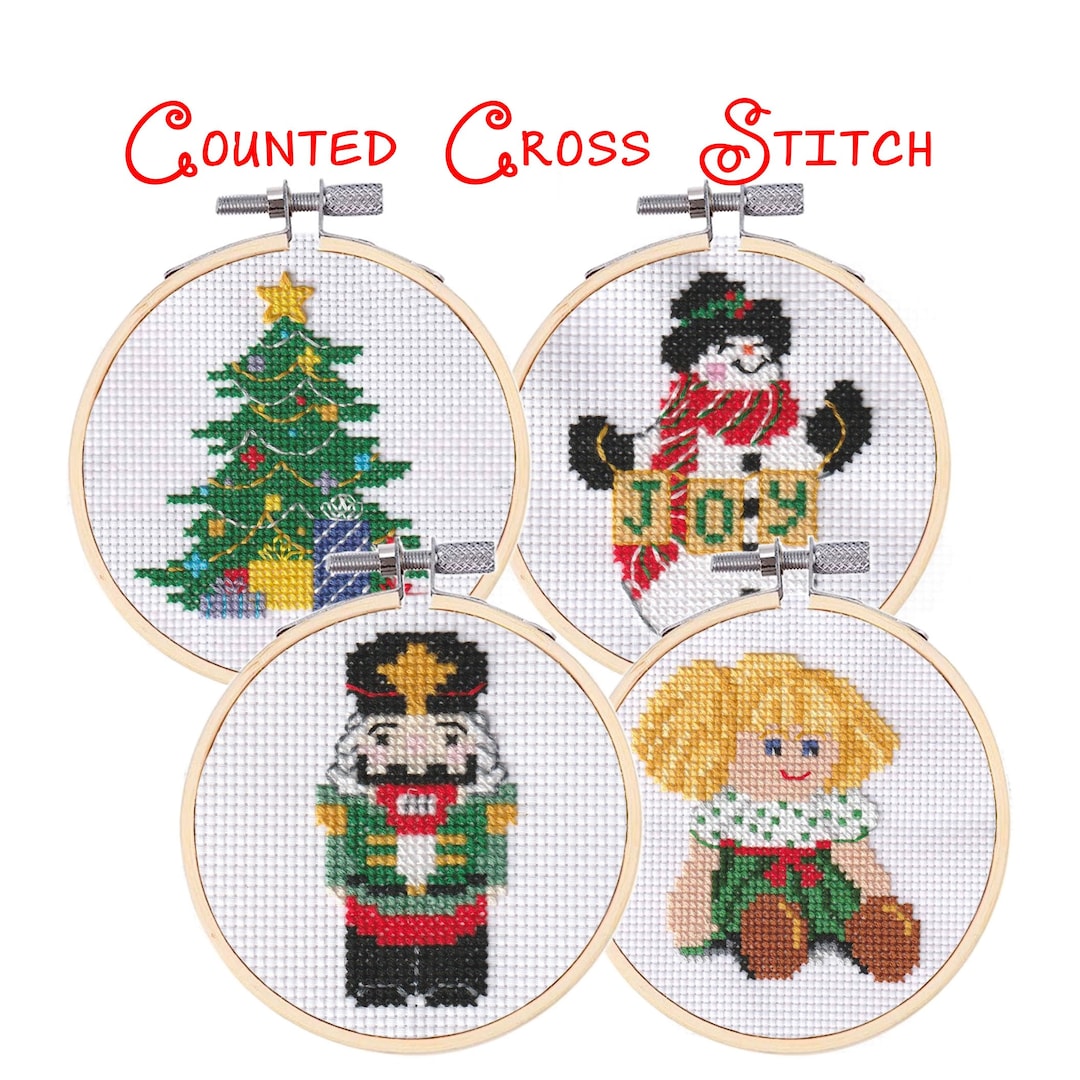 4 Christmas Cross Stitch Patterns Downloadable PDF Doll Snowman