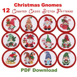Christmas Gnome Cross Stitch Patterns | Set of 12 (Downloadable PDF)