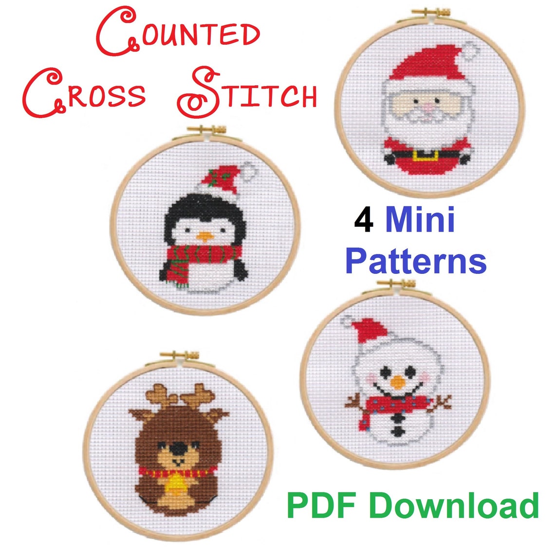 Counted Cross Stitch Christmas Pattern PDF 4 Holiday Mini Etsy