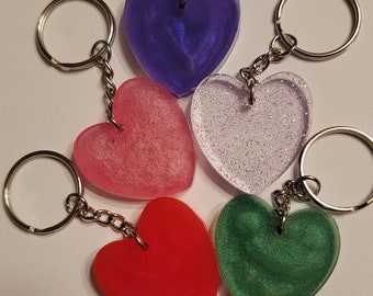 Handmade Heart Resin Keychain: Glitter or Solid Color