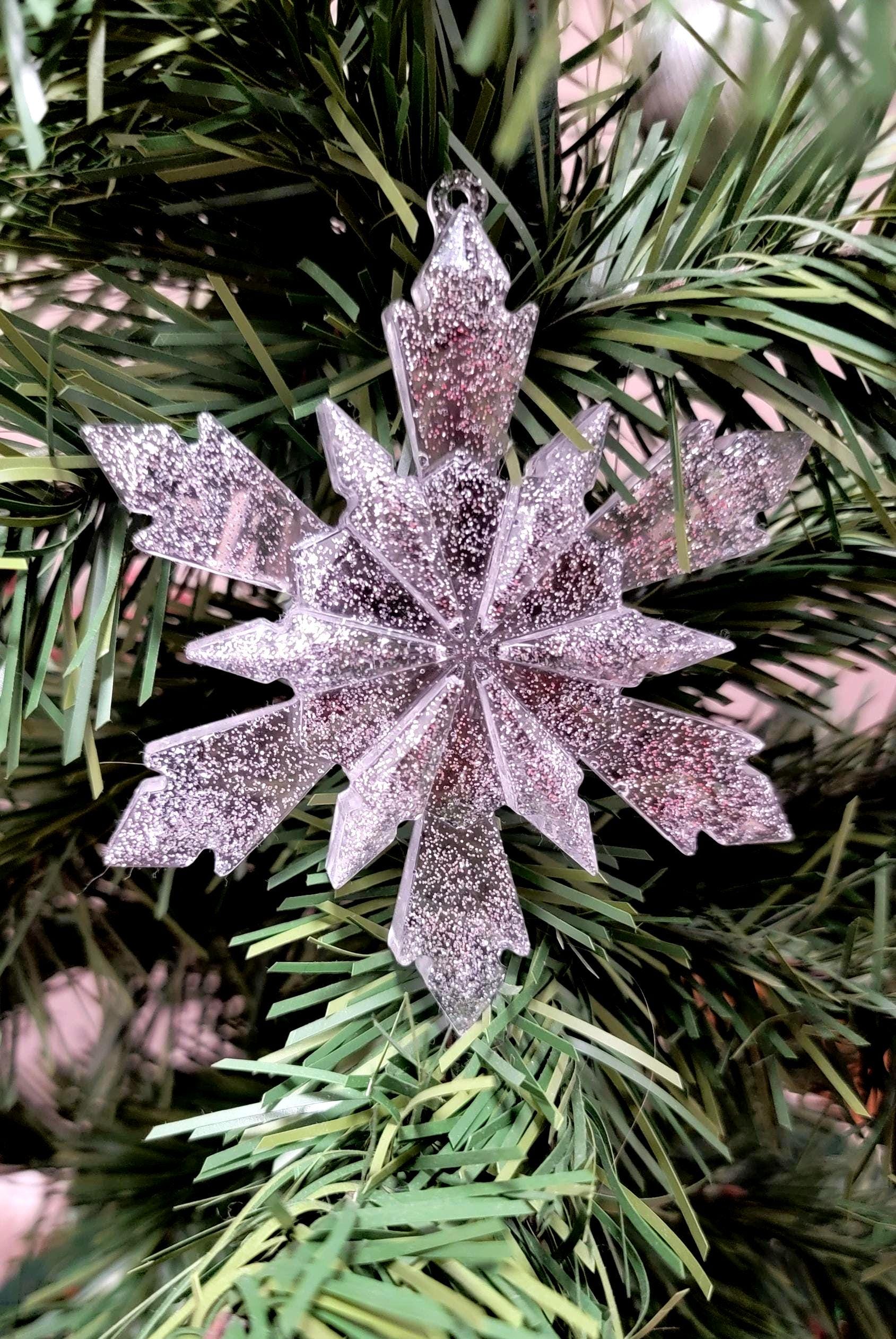 Hand Poured Resin Snowflake Ornament: Glitter Holiday Decor