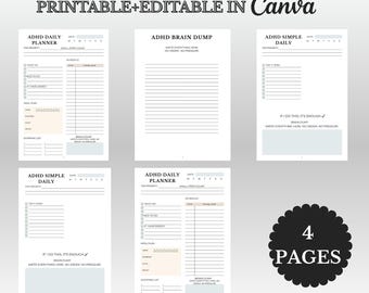 ADHD Planner Bundle  Daily Planner, Simple Planner, Priority Planner  Brain Dump  4 Pages  A4, A5, US Letter  Printable & Editable in Canva