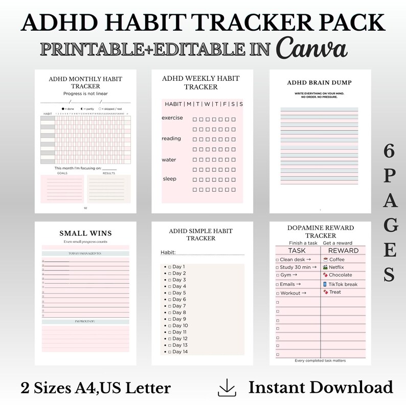 ADHD Habit Tracker Pack | Monthly,weekly,simple Habit Tracker,brain ...