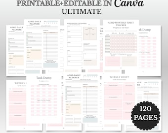 ADHD Planner Printable+Editable,Gentle Productivity Planner, Brain Dump Journal, Neurodivergent Friendly Organizer, Digital Download,pdf