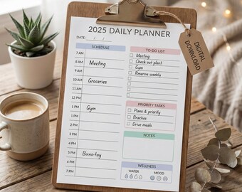 究極のデイリープランナー 2025 すっきりとしたレイアウト ソフトパステルカラー 生産性向上 印刷可能なPDF