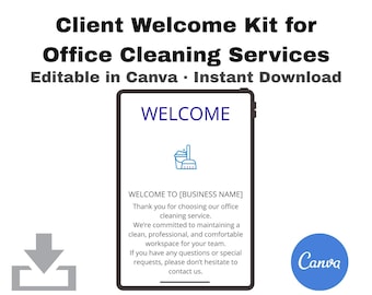 オフィス清掃ウェルカムキット | Canvaテンプレート | オフィス清掃業者向けクライアントウェルカムパケット | 清掃サービス資料 | すぐにダウンロード